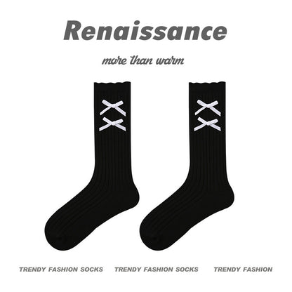 Renaissance Creative Mid Calf Scallop Edge Cotton Socks