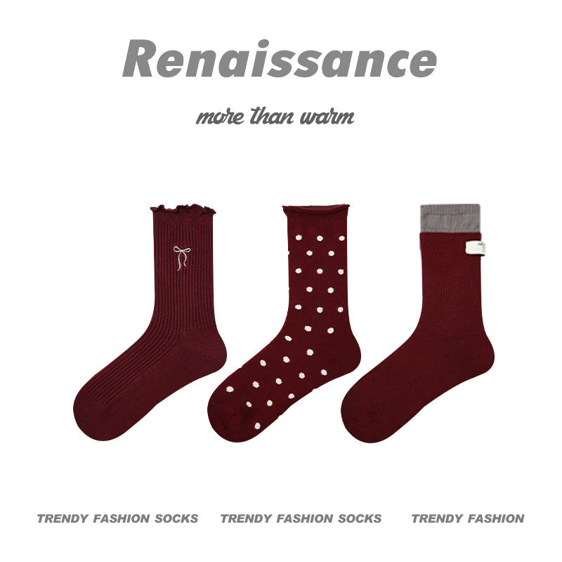 Butterfly Floral Combed Cotton Mid Calf Socks