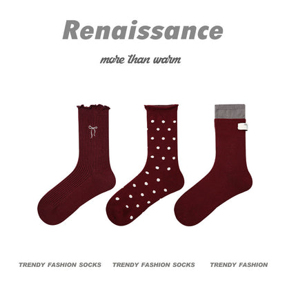 Butterfly Floral Combed Cotton Mid Calf Socks