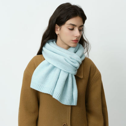 High-Quality Solid Color Wool Blend Knitted Scarf for Women