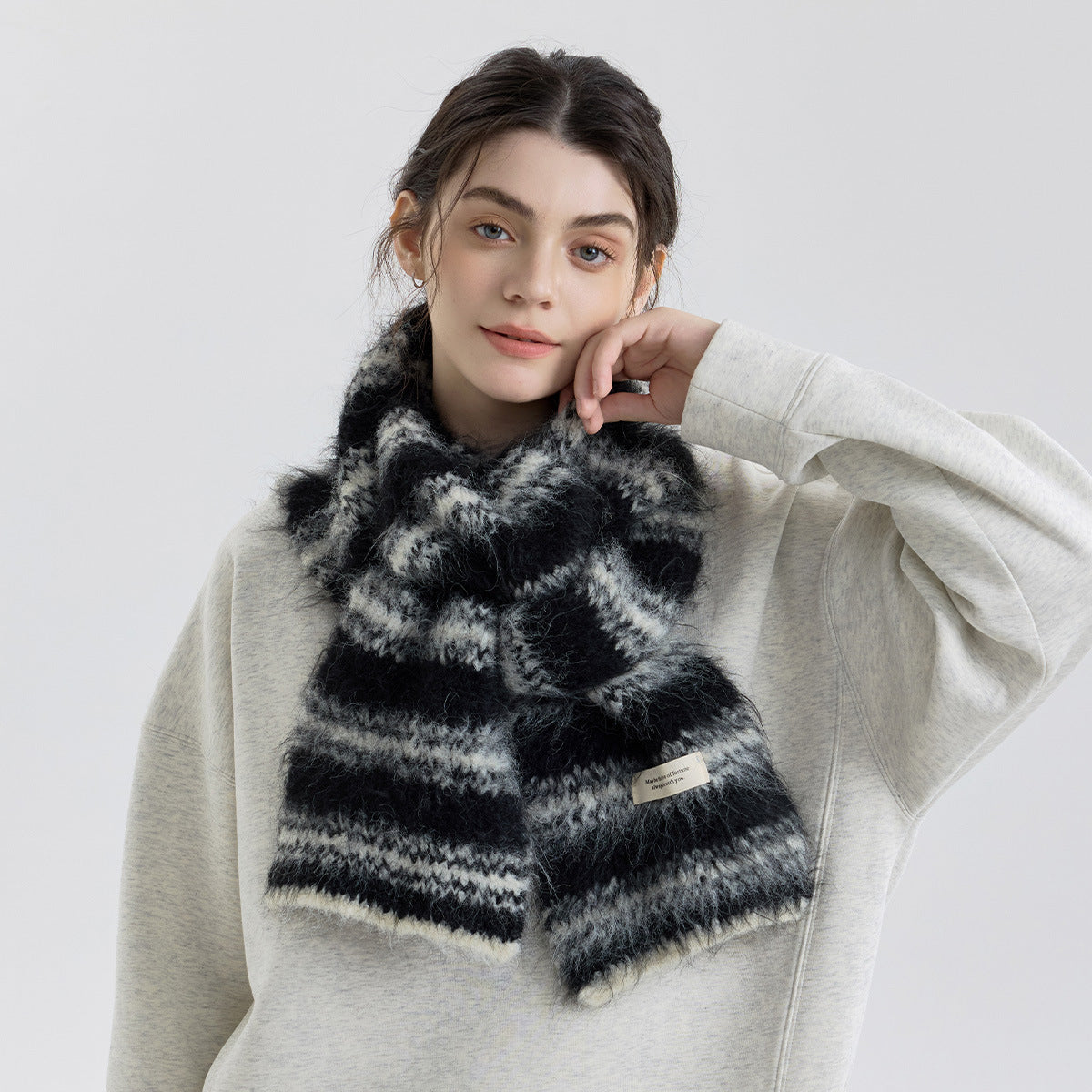 Trendy Color Block Striped Wool Blend Knit Scarf for Women