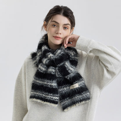 Trendy Color Block Striped Wool Blend Knit Scarf for Women