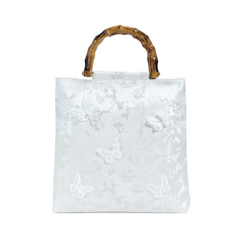 New Embroidered Sequin Bamboo Handle Evening Bag