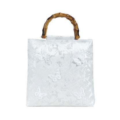 New Embroidered Sequin Bamboo Handle Evening Bag