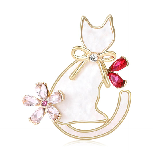 Cat Brooch Cute Rhinestone Enamel Pin Minimalist Women's Fashion Accessory