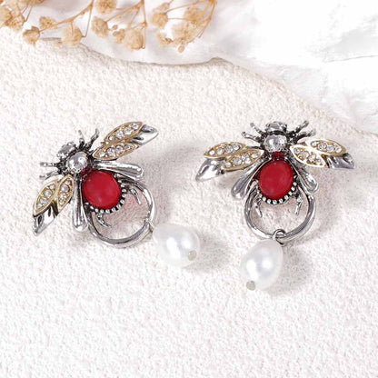 Earrings Bee Pearl Teardrop With Zircon Accents Elegant