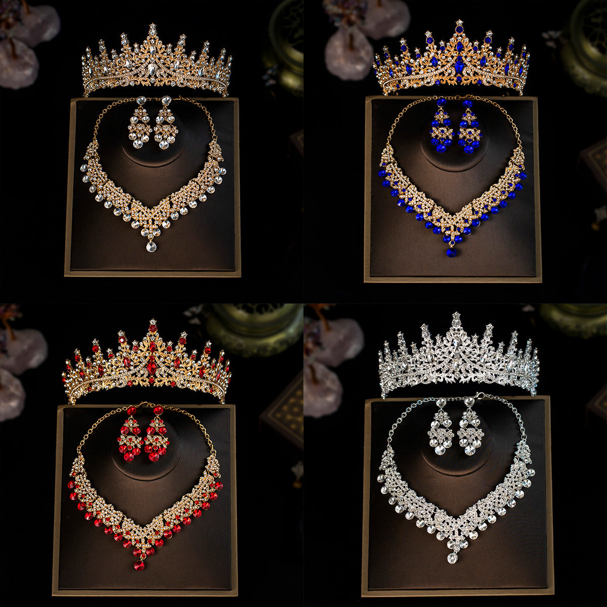 Elegant 3-Piece Bride Jewelry Set with Crown Necklace and Earrings