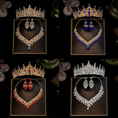 Elegant 3-Piece Bride Jewelry Set with Crown Necklace and Earrings