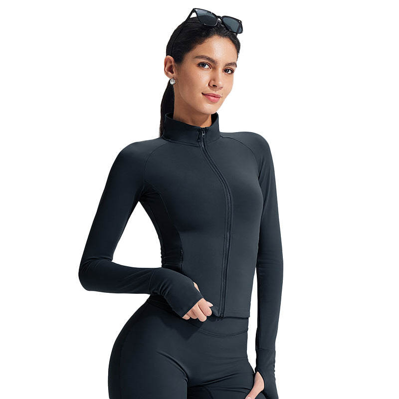 Women's Zip-Up Long Sleeve Yoga Jacket Stretch Fitness Outerwear