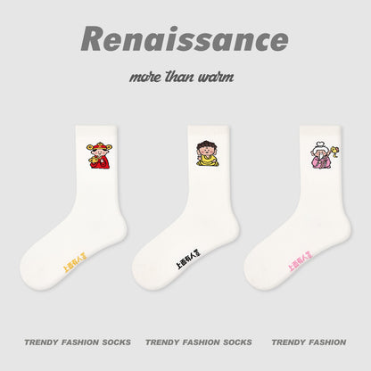 Socks Renaissance Animal Cartoon Combed Cotton Casual