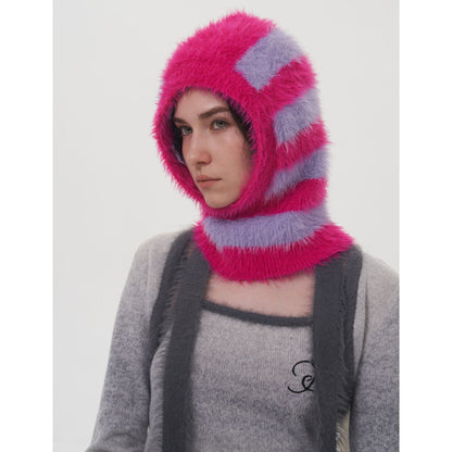 Trendy Two-Tone Striped Faux Mink Knit Beanie for Women