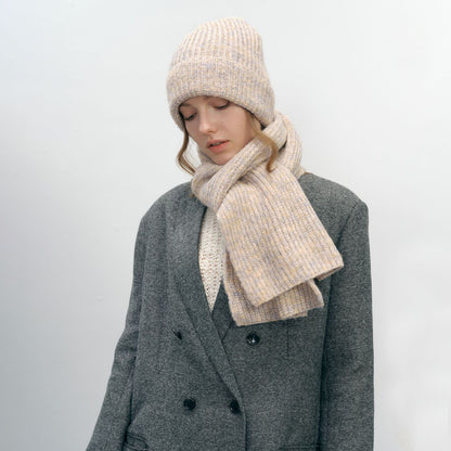 Unisex Solid Color Wool Blend Knitted Beanie and Scarf Set