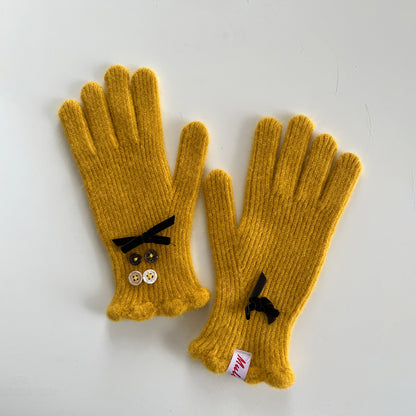 Elegant Touchscreen Knit Gloves with Bow Design