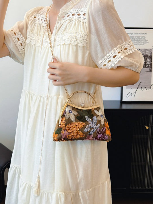 Elegant Shell Clutch Bag with Embroidery and Sequins