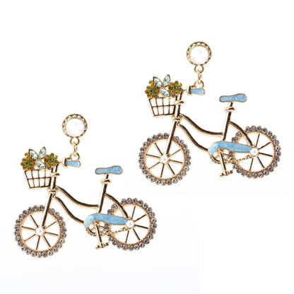 Earrings Bicycle Pearl Rhinestone Lightweight Office Chic