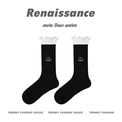 Renaissance Creative Mid Calf Scallop Edge Cotton Socks