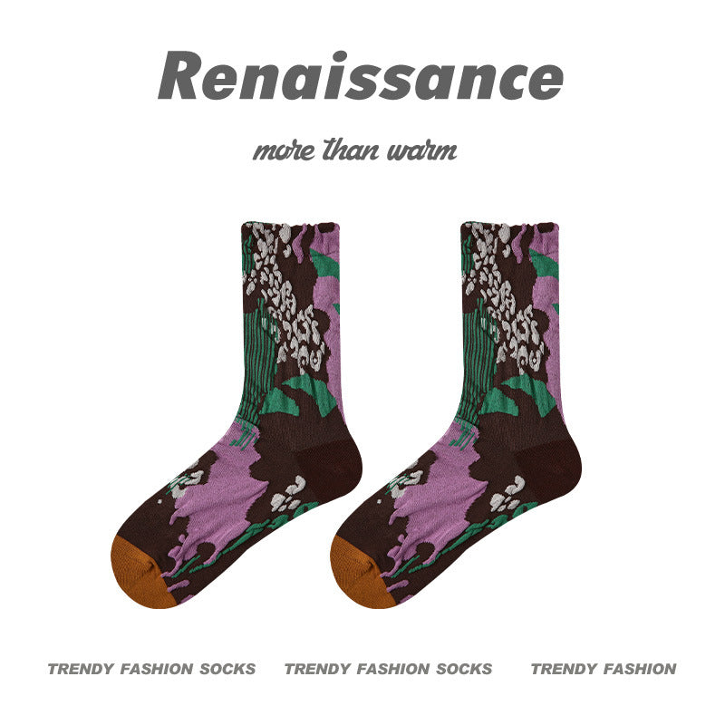 Renaissance Embossed Mid Calf Cotton Socks