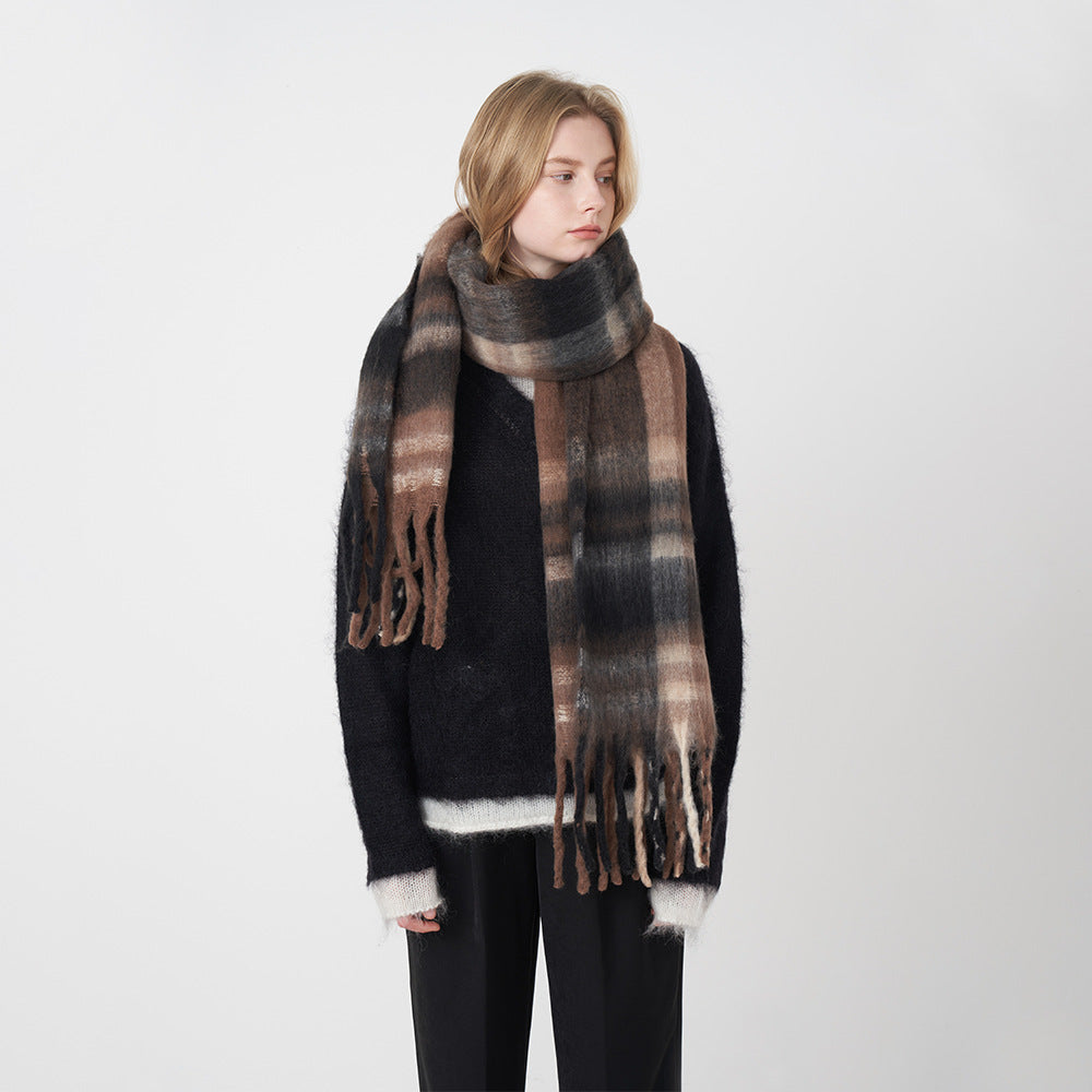 Classic Plaid Scarf Cozy Warm Fringed Neck Wrap