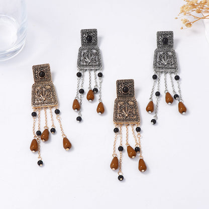 Long Tassel Geometric Floral Alloy Bohemian Earrings