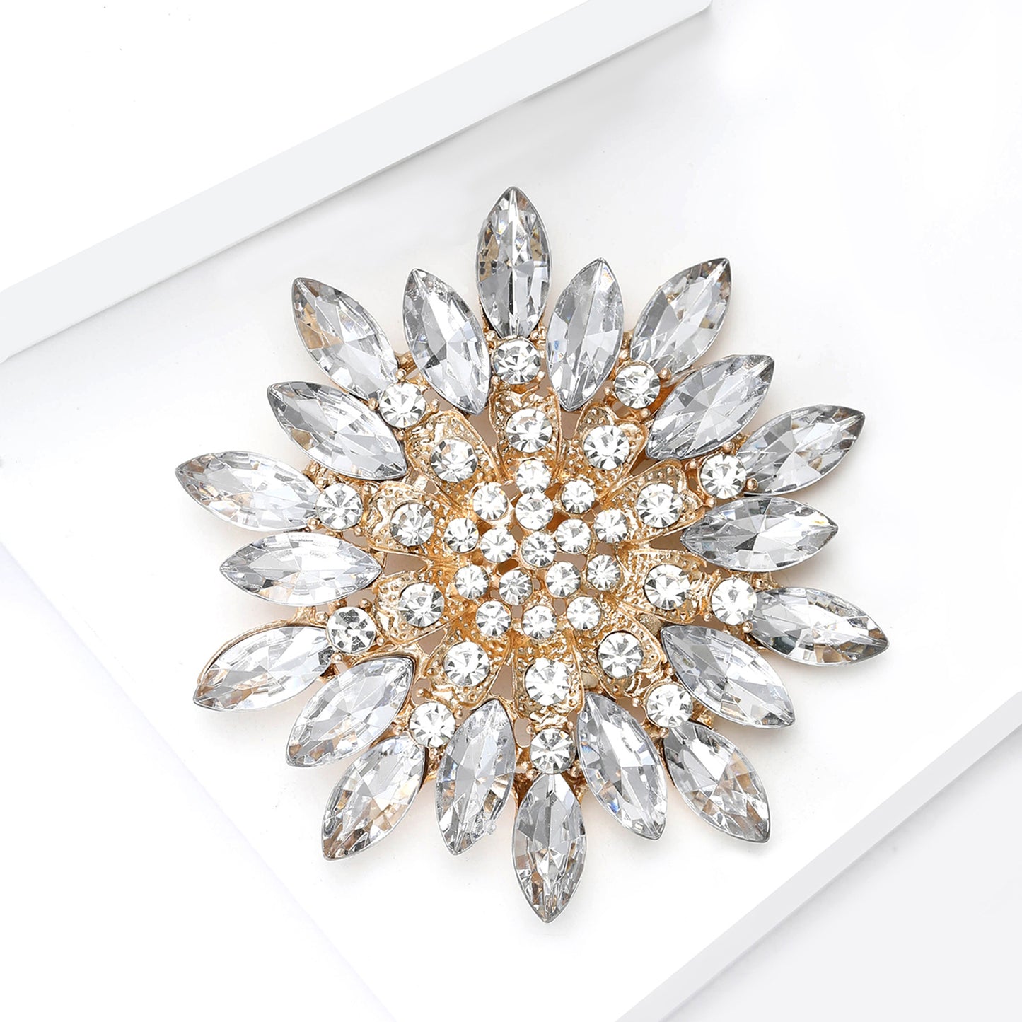 Alloy Creative Rhinestone Hollow Sunflower Flower Brooch Stylish Elegant Pin