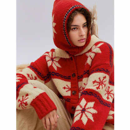 Christmas Snowflake Wool Knit Balaclava Hat for Women