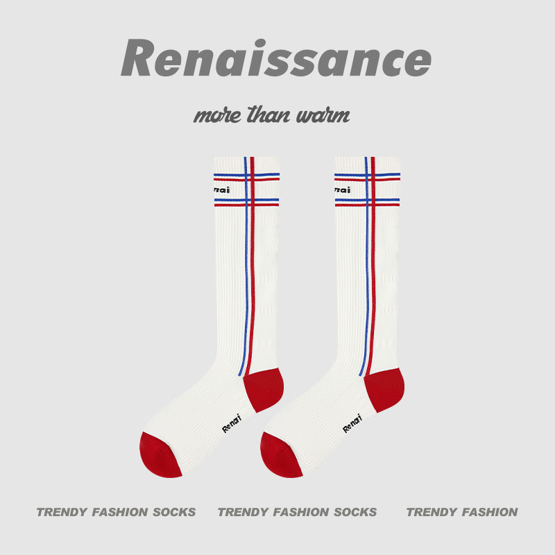 Calf Socks Colorblock Moisture Wicking Athletic