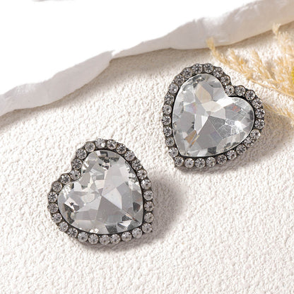 Alloy Heart Crystal Stud Earrings Vintage Luxe