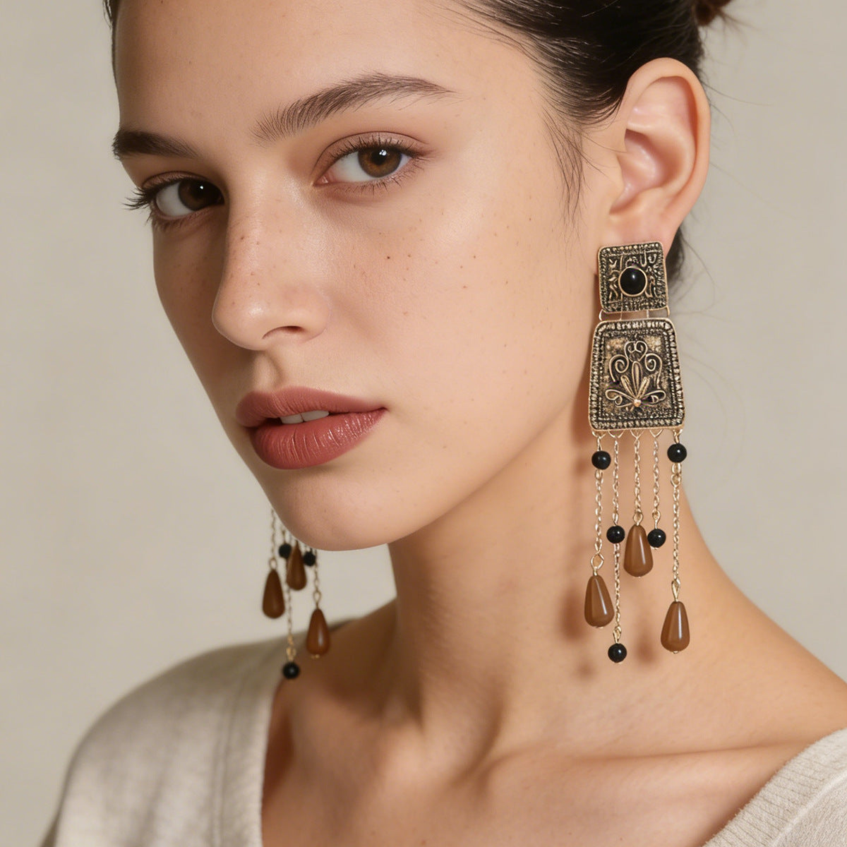 Long Tassel Geometric Floral Alloy Bohemian Earrings