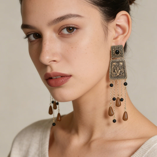 Long Tassel Geometric Floral Alloy Bohemian Earrings