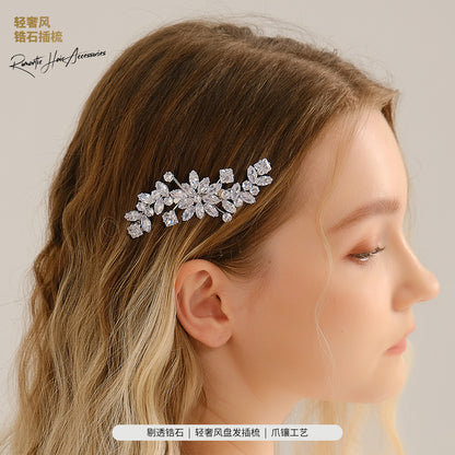 Vintage Floral Zircon Hair Comb Elegant Bridal Headpiece