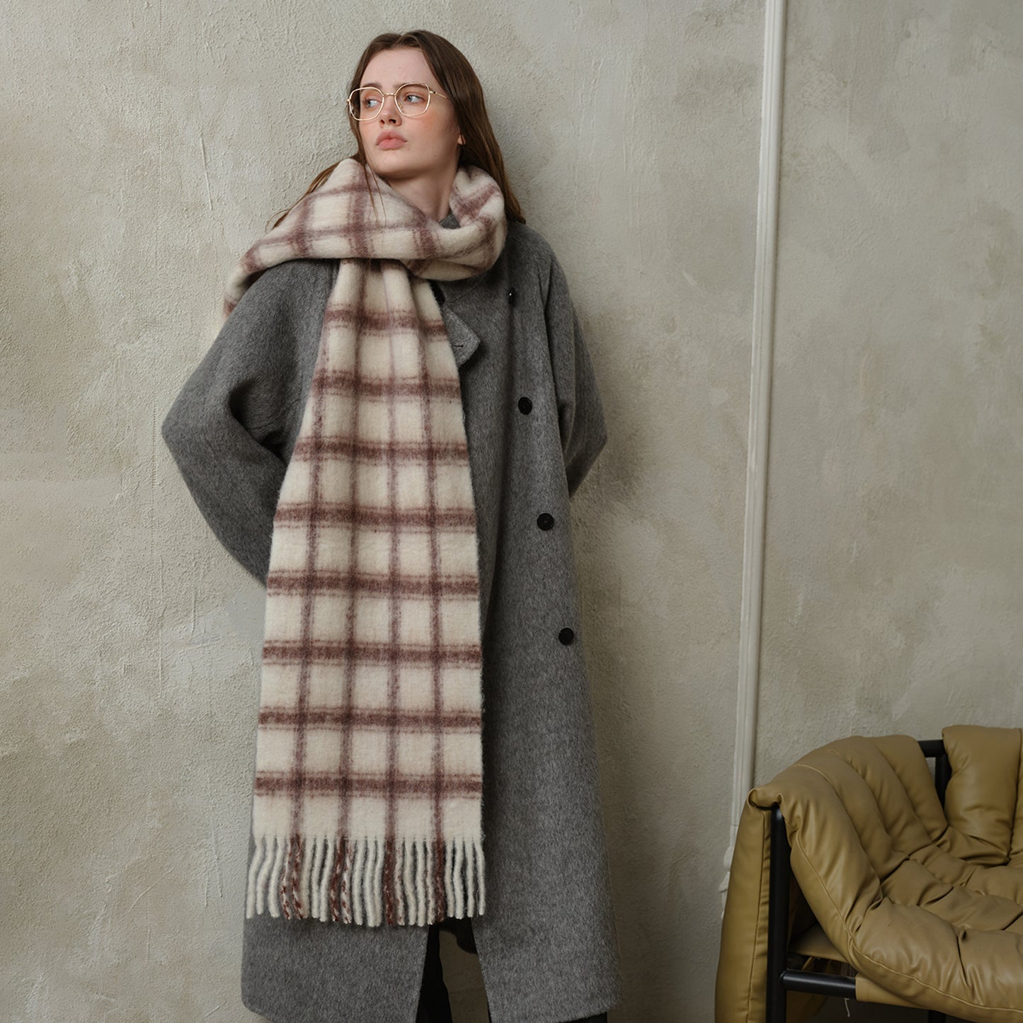 Designer Plaid Wool Scarf Soft Warm Fall Winter Wrap for Women