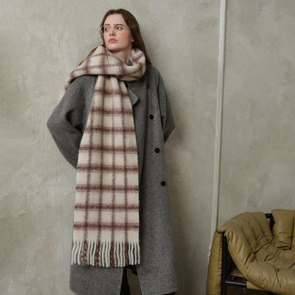 Designer Plaid Wool Scarf Soft Warm Fall Winter Wrap for Women