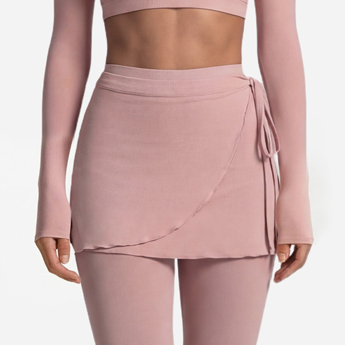 Long Sleeve Cross-Back Workout Skirt Set Women Ballet Style Yoga Outfit