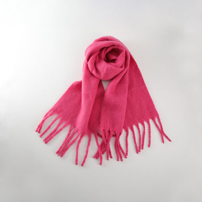 Chic Solid Color Faux Cashmere Scarf With Tassels for Women