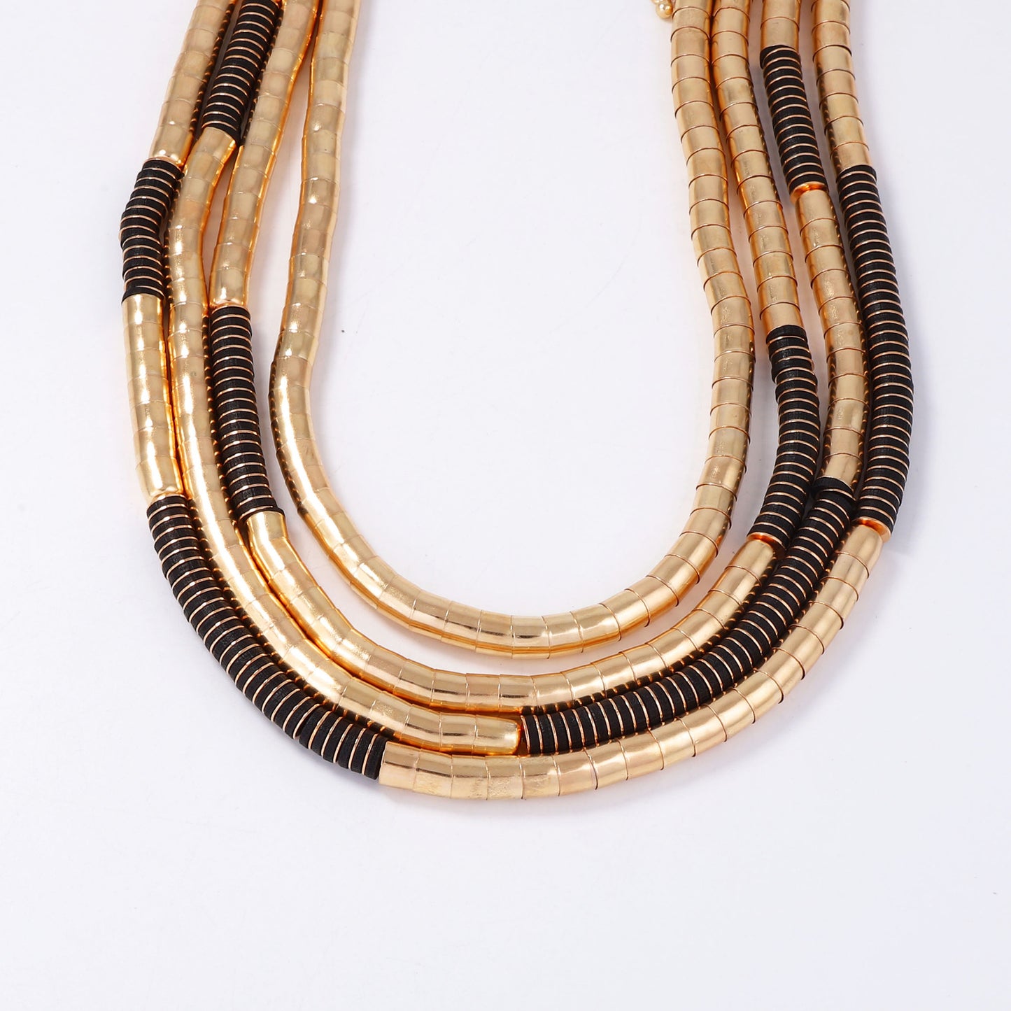 Necklace Multi Layer Wood And Metal Geometric Statement