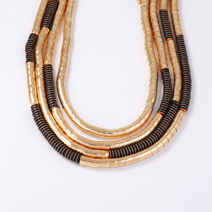 Necklace Multi Layer Wood And Metal Geometric Statement