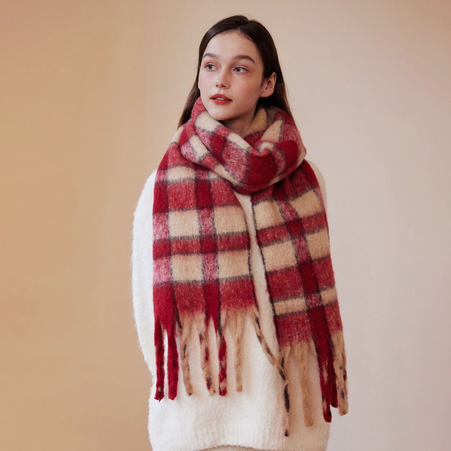 Designer Plaid Wool Scarf Soft Warm Wrap for Women