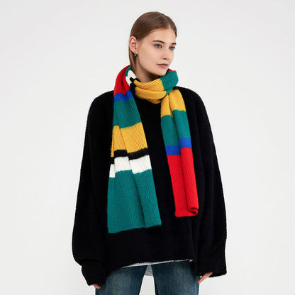 Rainbow Striped Acrylic Knit Scarf for Women