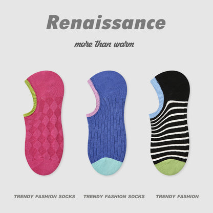 Socks Vintage Embossed Combed Cotton No Show