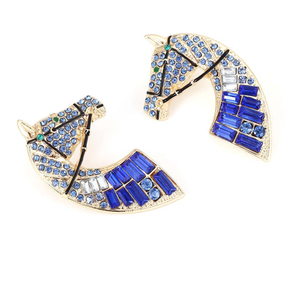 Stud Earrings Crystal Horse Head Lightweight Chic