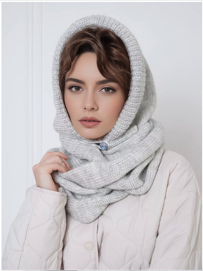 Solid Color Knit Button Balaclava Hat Unisex Winter Fashion Beanie
