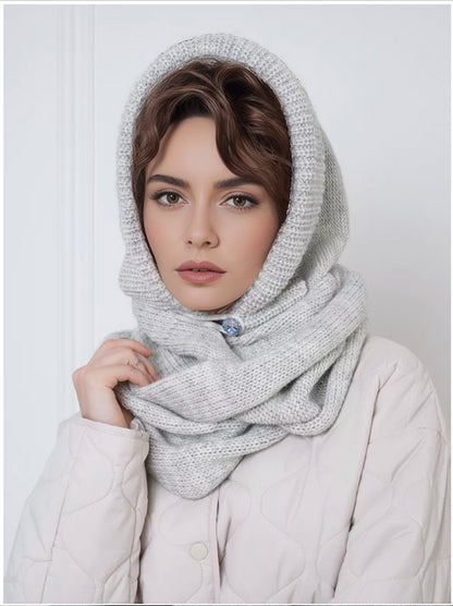 Solid Color Knit Button Balaclava Hat Unisex Winter Fashion Beanie
