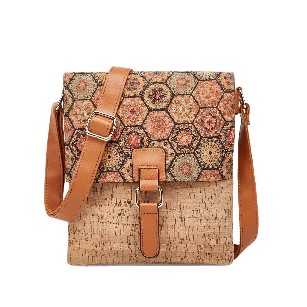 Trendy Retro Print Cork Shoulder Bag