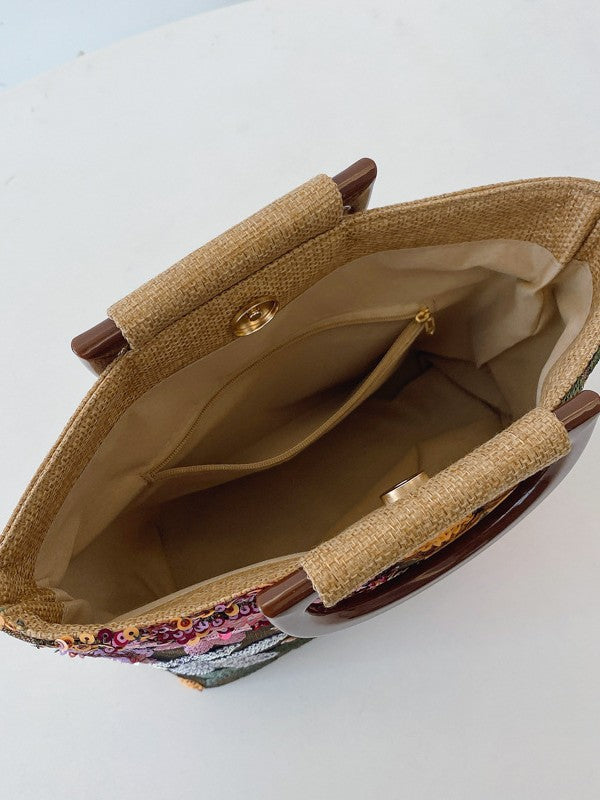Trendy Floral Handbag Stylish Artisanal Large Tote Bag