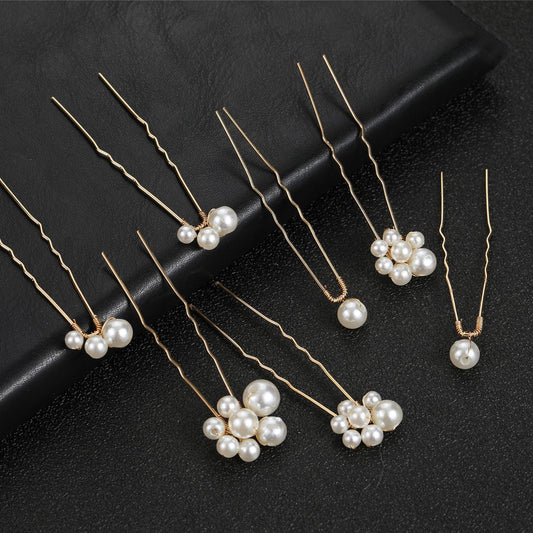 Set of 7 Pearl U Shaped Hair Pins Bride Wedding Hair Accessories