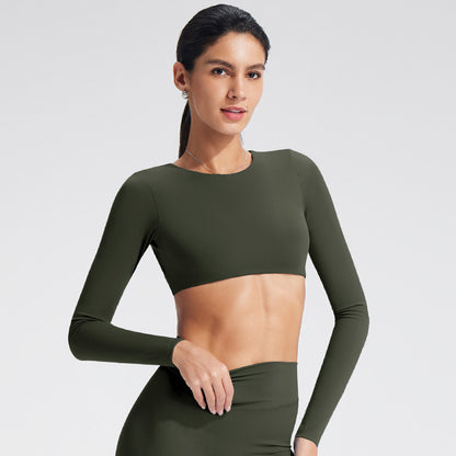 Women's Hollow Long Sleeve Yoga Top with Built-In Bra - Moisture-Wicking Fitness Tee
