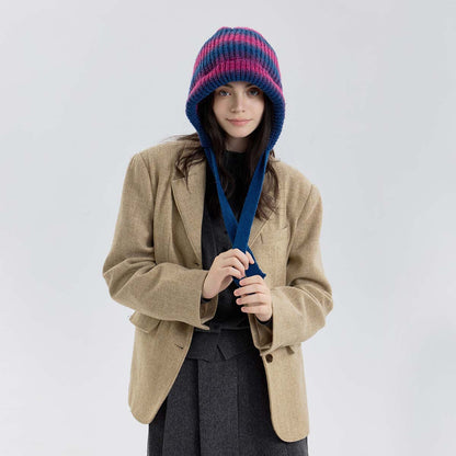 Gradient Knit Beanie with Drawstring - Warm and Stylish for Casual Look