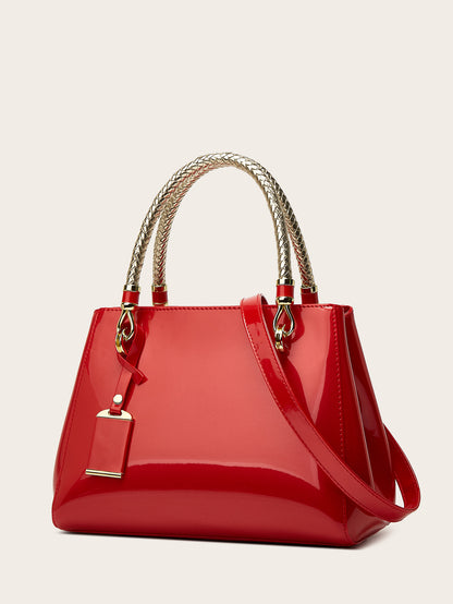 Stylish Red Patent Leather Tote Bag