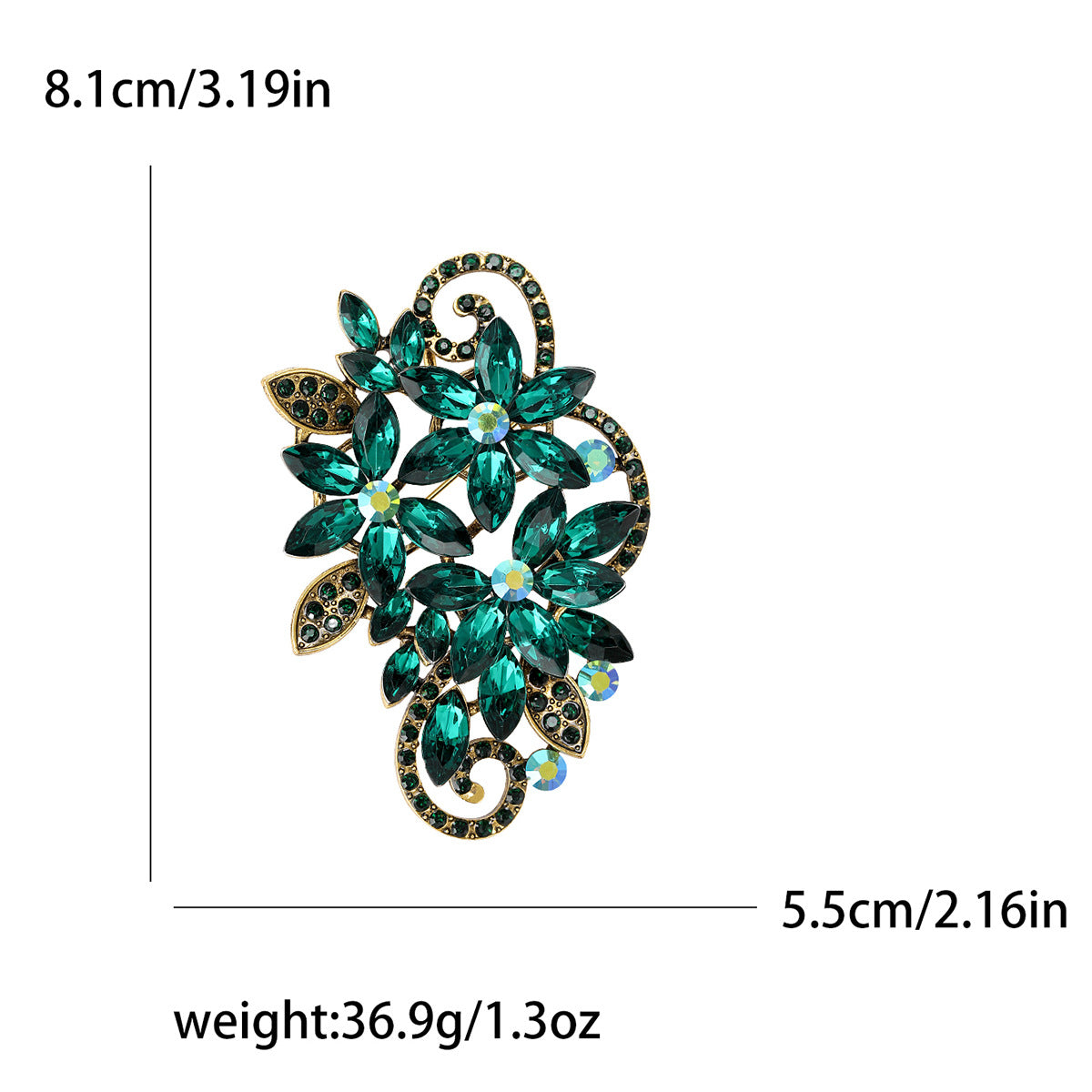 Elegant Floral Crystal Brooch Glass Pin for Women