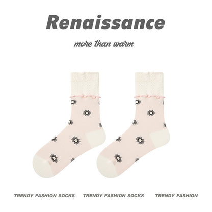 Renaissance Embossed Mid Calf Cotton Socks